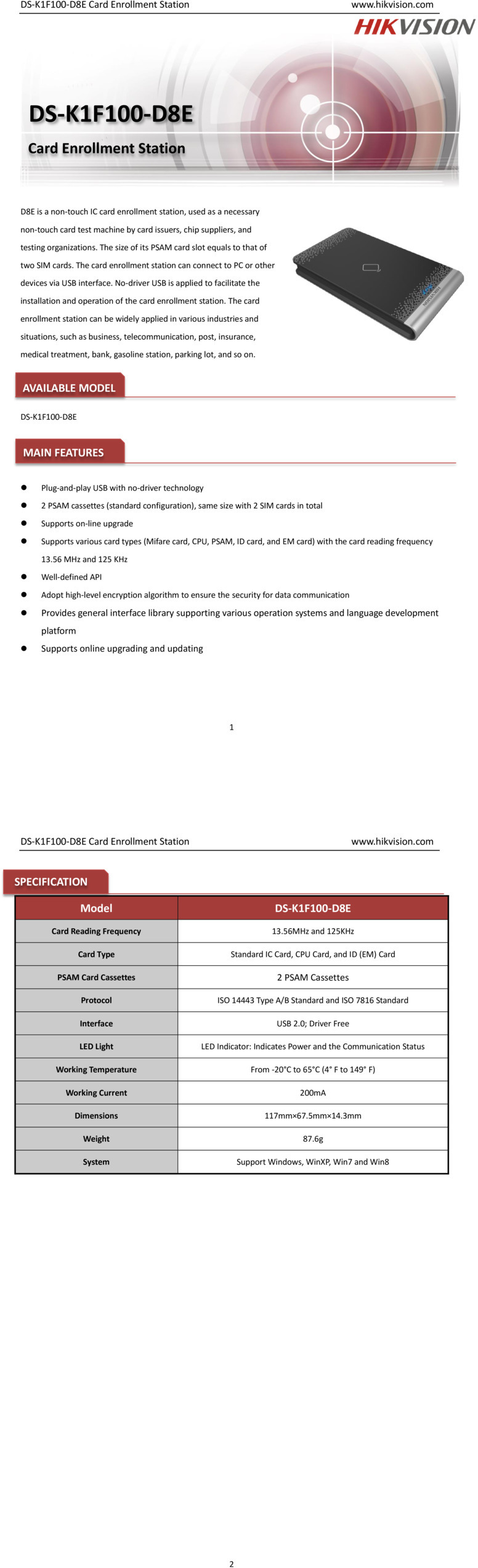 Hikvision DS-K1F100-D8E Card Enrollment Station 0